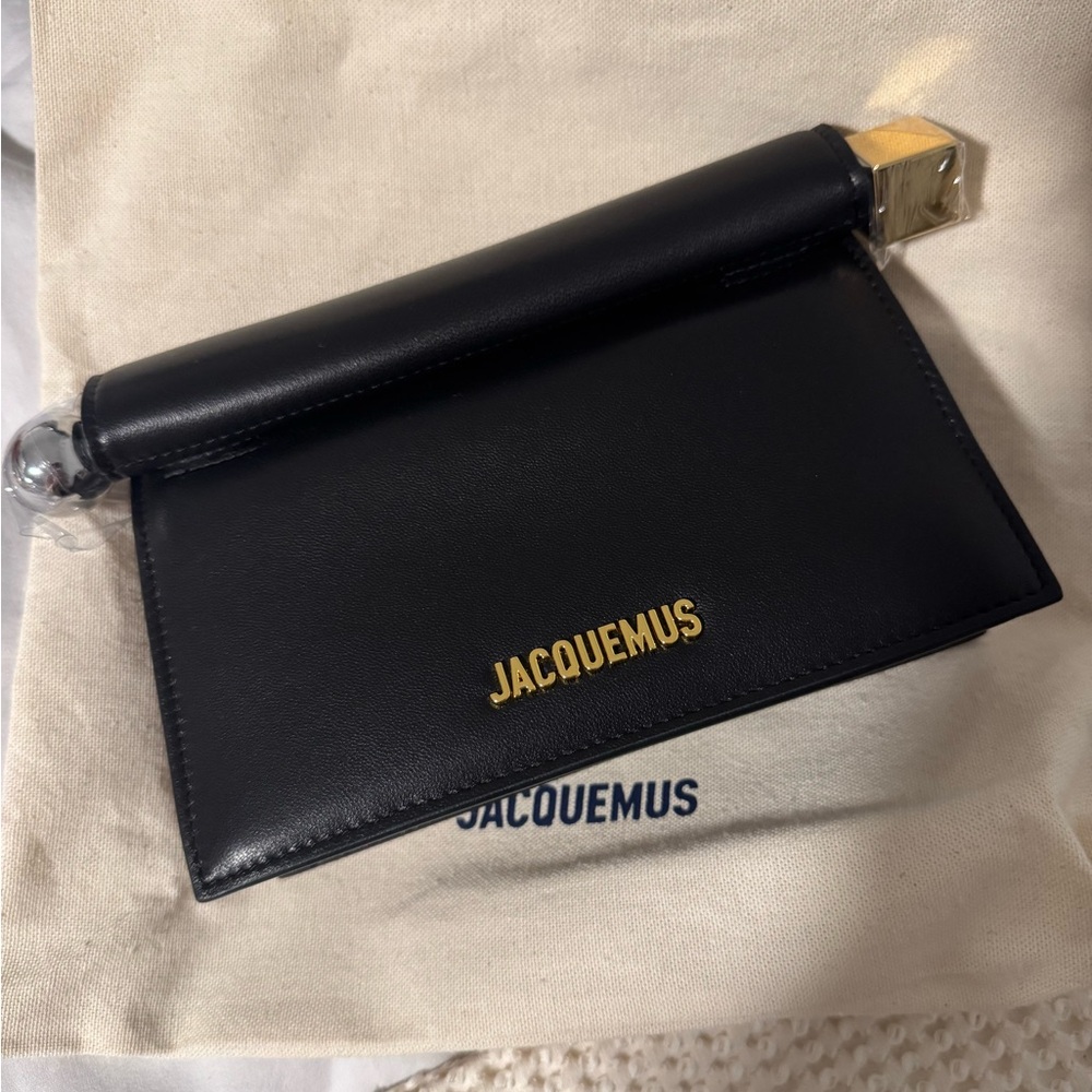 Jacquemus Black clutch with Gold Accents - the Small rond Carre clutch
